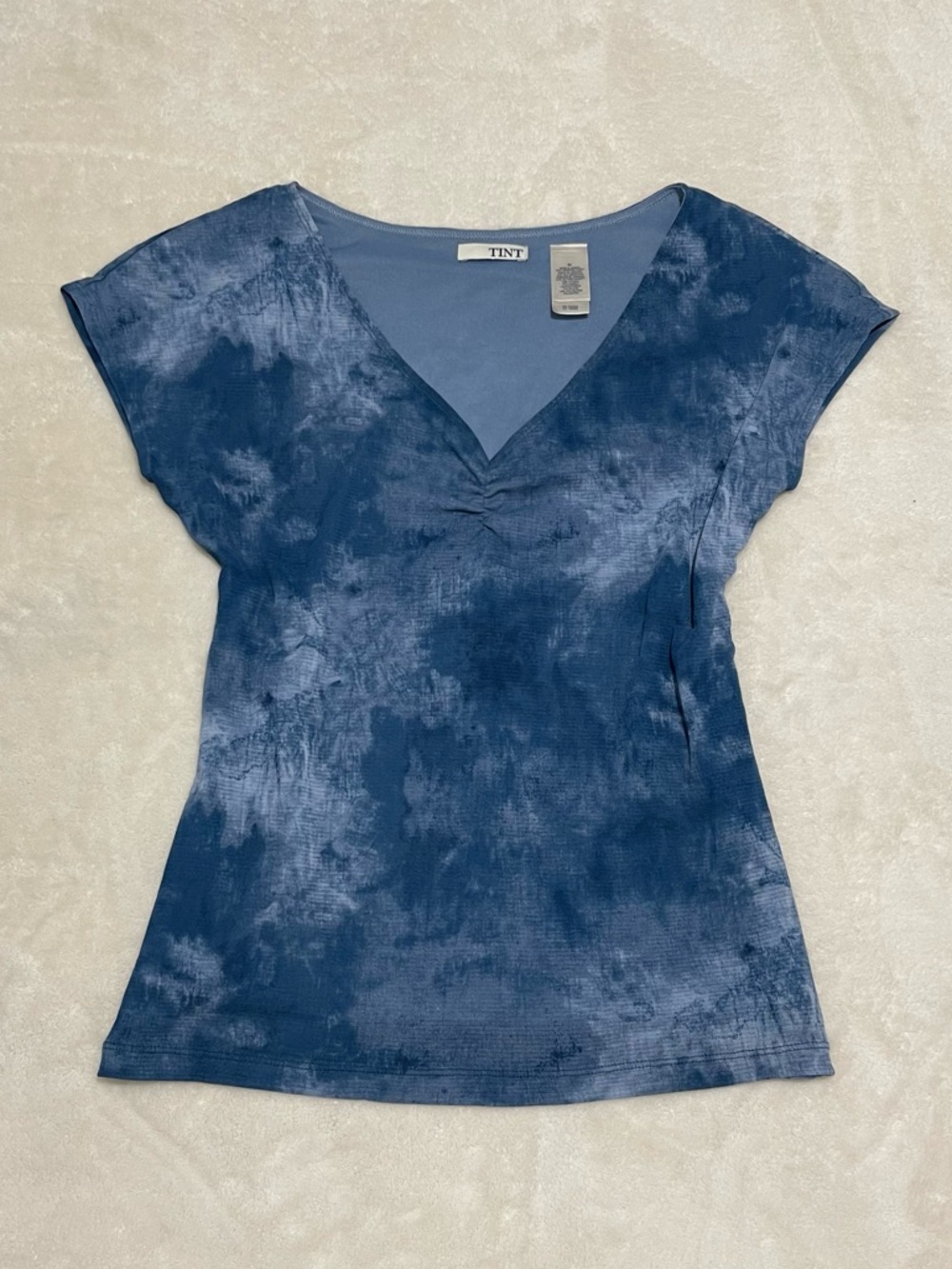 Vintage Y2K TINT Tie Dye V-Neck Top - Cloud Wash Blue
